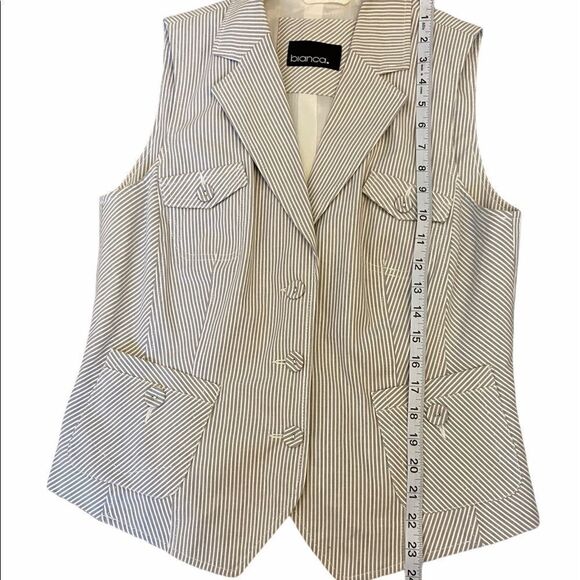 NWOT BIANCA Grey Pinstripe Sleeveless Vest 10 - Picture 8 of 8